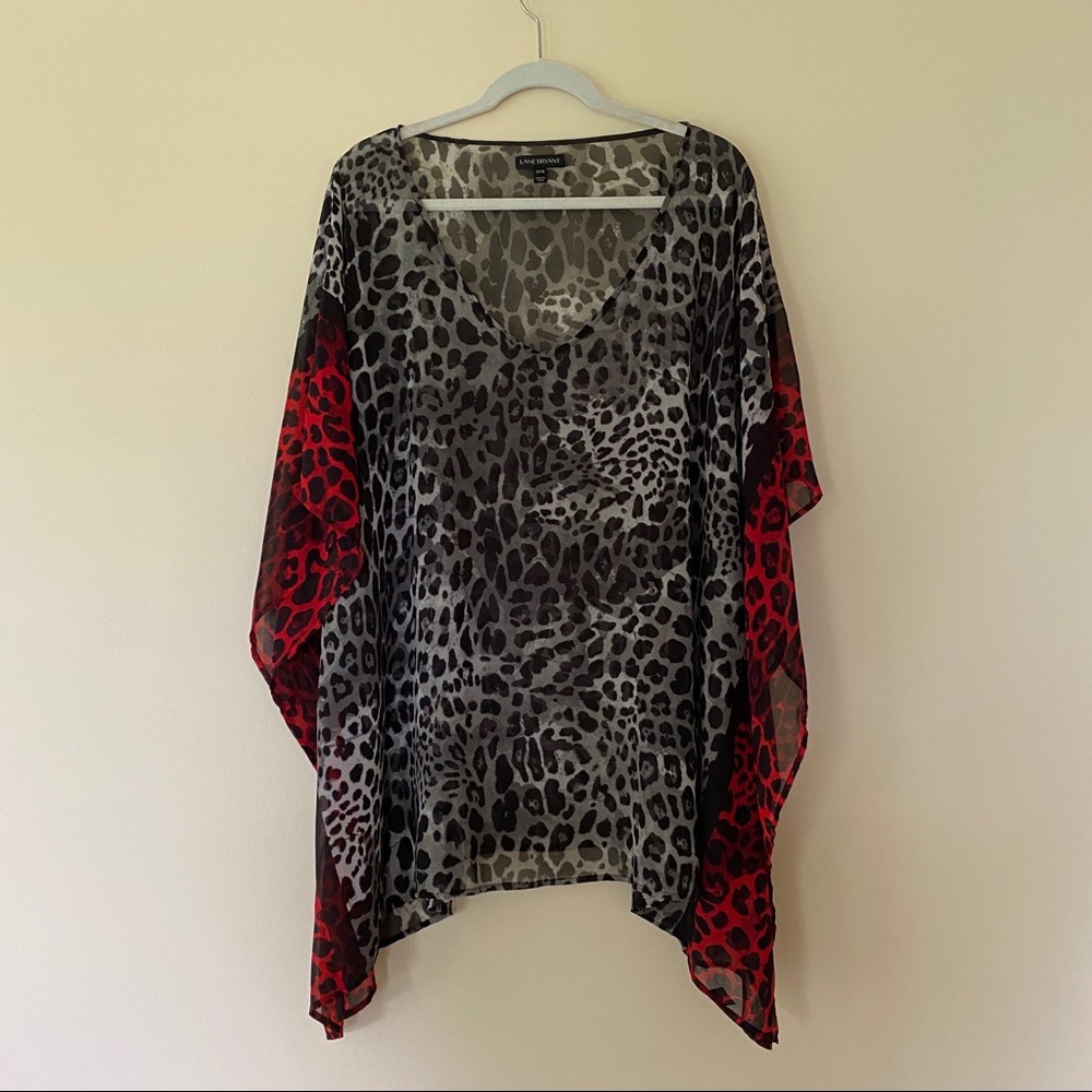 Lane Bryant Sheer V Neck Animal Print Blouse